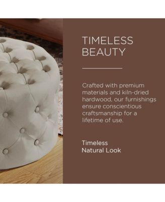 Marcy Traditional Round Ottoman in Dove Fabric Upholstery