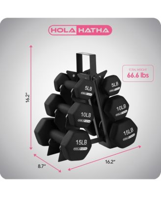 5, 10, and 15 Pound Neoprene Dumbbell Free Hand Weight Set with Rack