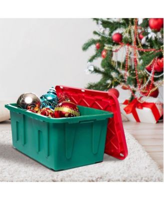 Durabilt 15 Gallon Heavy Duty Holiday Storage Tote, Green/Red (2 Pack