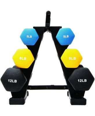 5, 8, and 12 Pound Neoprene Coated Dumbbell Set with Stand