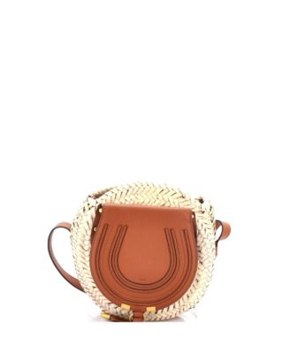 Small Marcie Basket Crossbody Bag Raffia and Leather