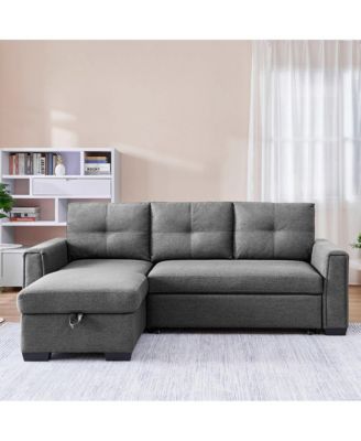 Tufted Sectional Chaise Sofa Sleeper with Storage in Dark Grey