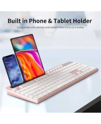 Wireless Keyboard And Mouse Combo - 2.4G Ergonomic Wireless Computer Keyboard With Tablet Holder, Silent Mouse With 6 Button, Compatible With, Pink