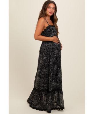 Maternity Black Floral Contrast Trim Maxi Dress