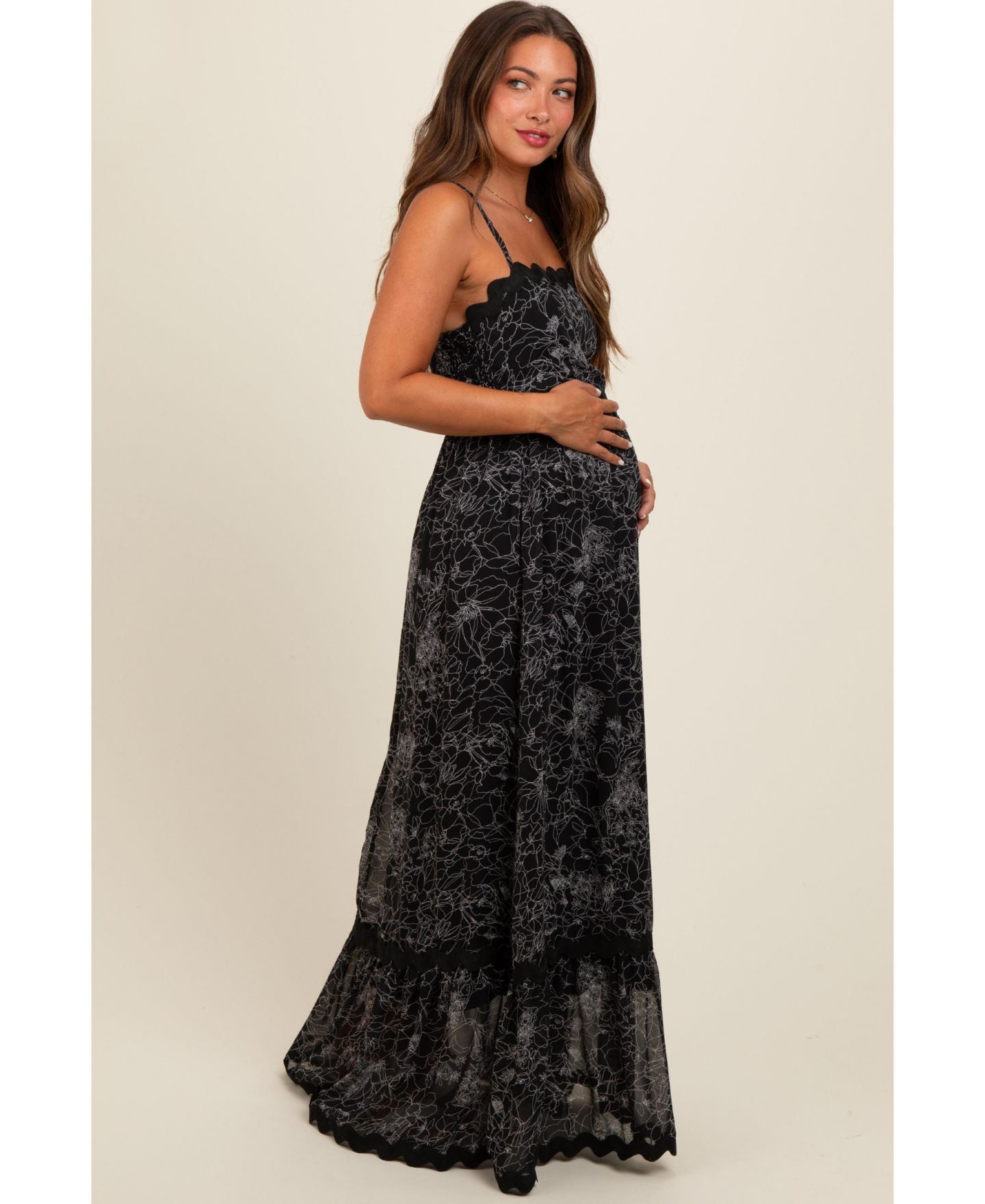 Женское платье Pinkblush Black Floral Contrast Trim Maxi, цвет: Чёрный — фото 3