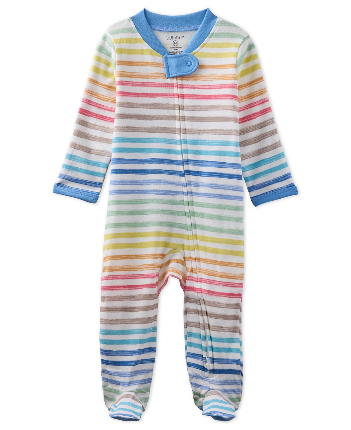 Butterblu Baby Boys' And Baby Girl's Scout 2-way Zip Footed Coveralls In Sunny Blue Rainbow