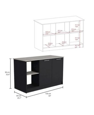 25.2 D x  59 W x  35.4 H Juniper Kitchen Island Black / Ibiza Marble MDF
