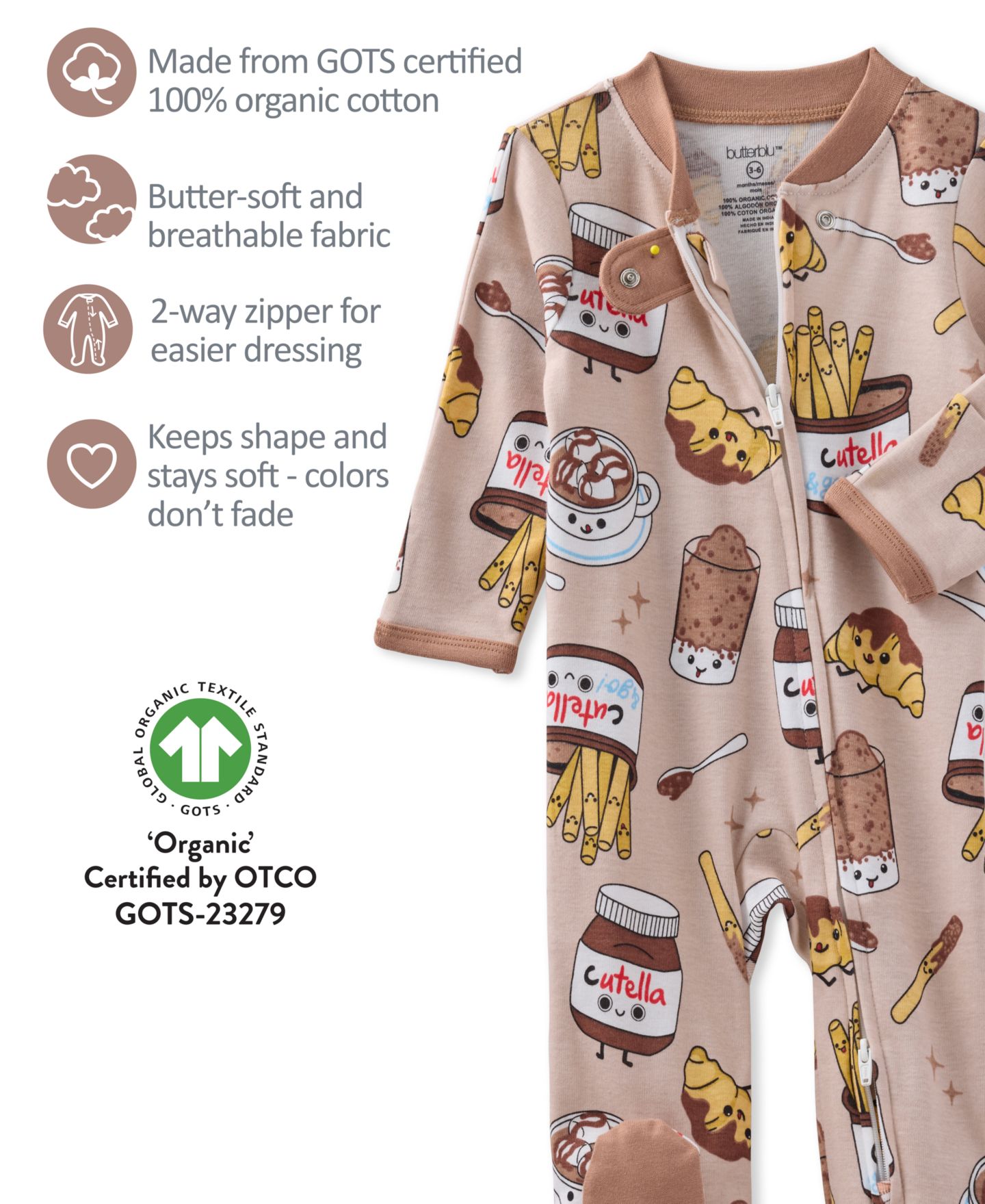 Комбинезон butterblu Scout 2-Way Zip Footed Coveralls для малышей, цвет: Шоколадный — фото 4