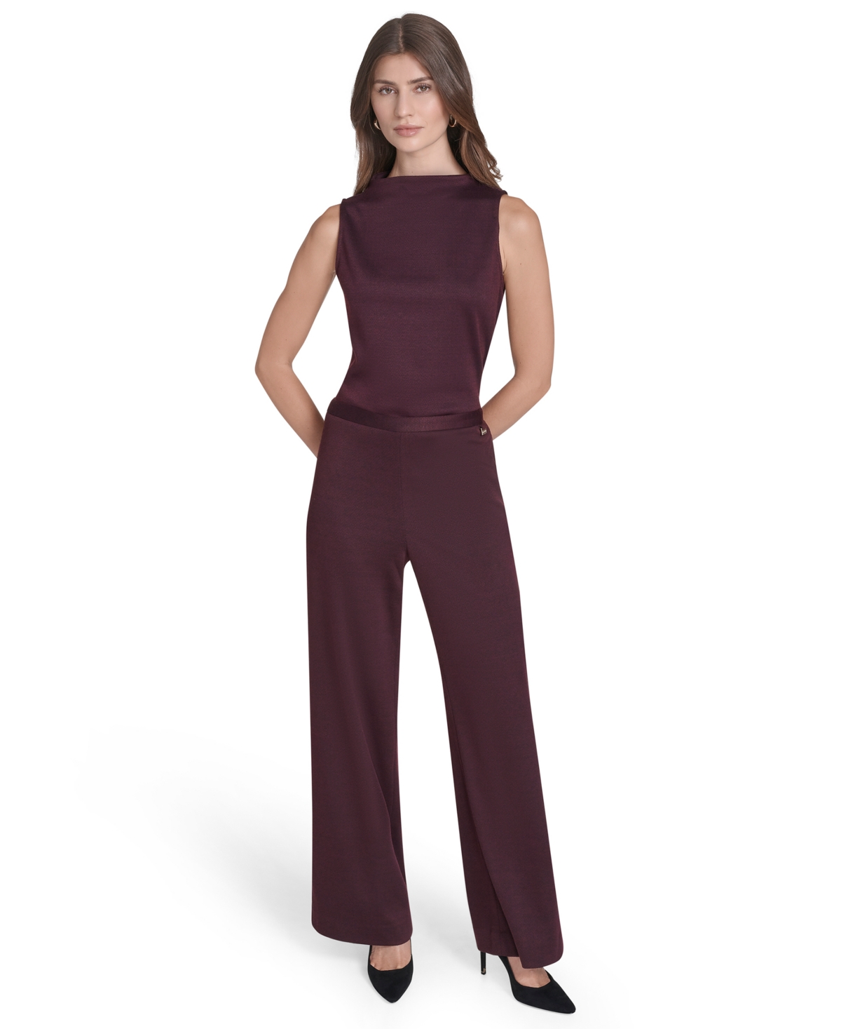 Halston Women's Mid Rise Wide Leg Ponte Trousers In Purple