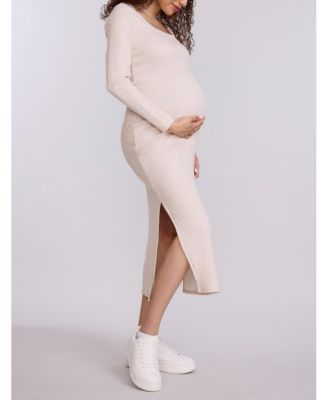 Maternity Square Neck Rib Knit Long Sleeve Bodycon Maxi Dress - Motherhood