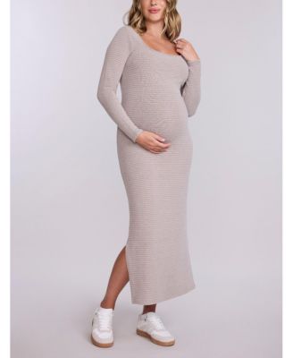 Maternity Square Neck Rib Knit Long Sleeve Bodycon Maxi Dress - Motherhood