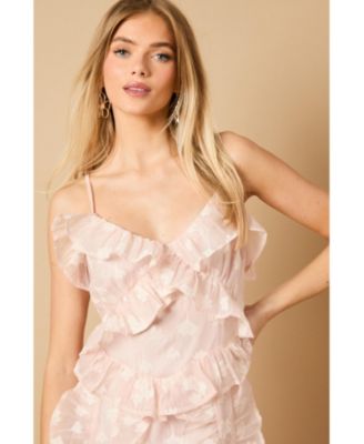 Women's Ruffle Front V-Neck Strappy Midi Dress