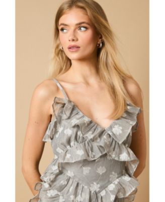 Women's Ruffle Front V-Neck Strappy Midi Dress