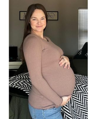 Burgundy Ribbed Knit Long Sleeve Lettuce Hem Maternity Top