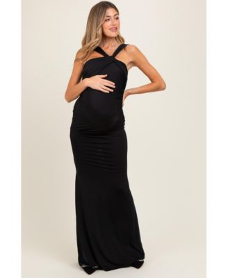 Maternity Black Twist Front Ruched Maxi Dress