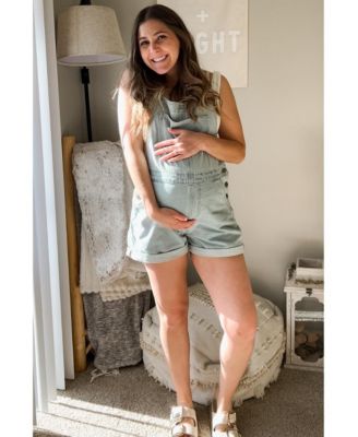 Maternity Light Blue Denim Short Overalls