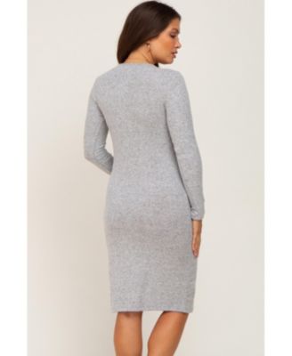 Maternity Heather Grey Brushed Knit Long Sleeve Wrap Nursing Dress