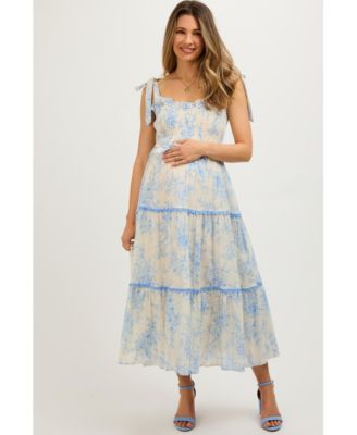Maternity Floral Sleeveless Ruffle Tiered Midi Dress