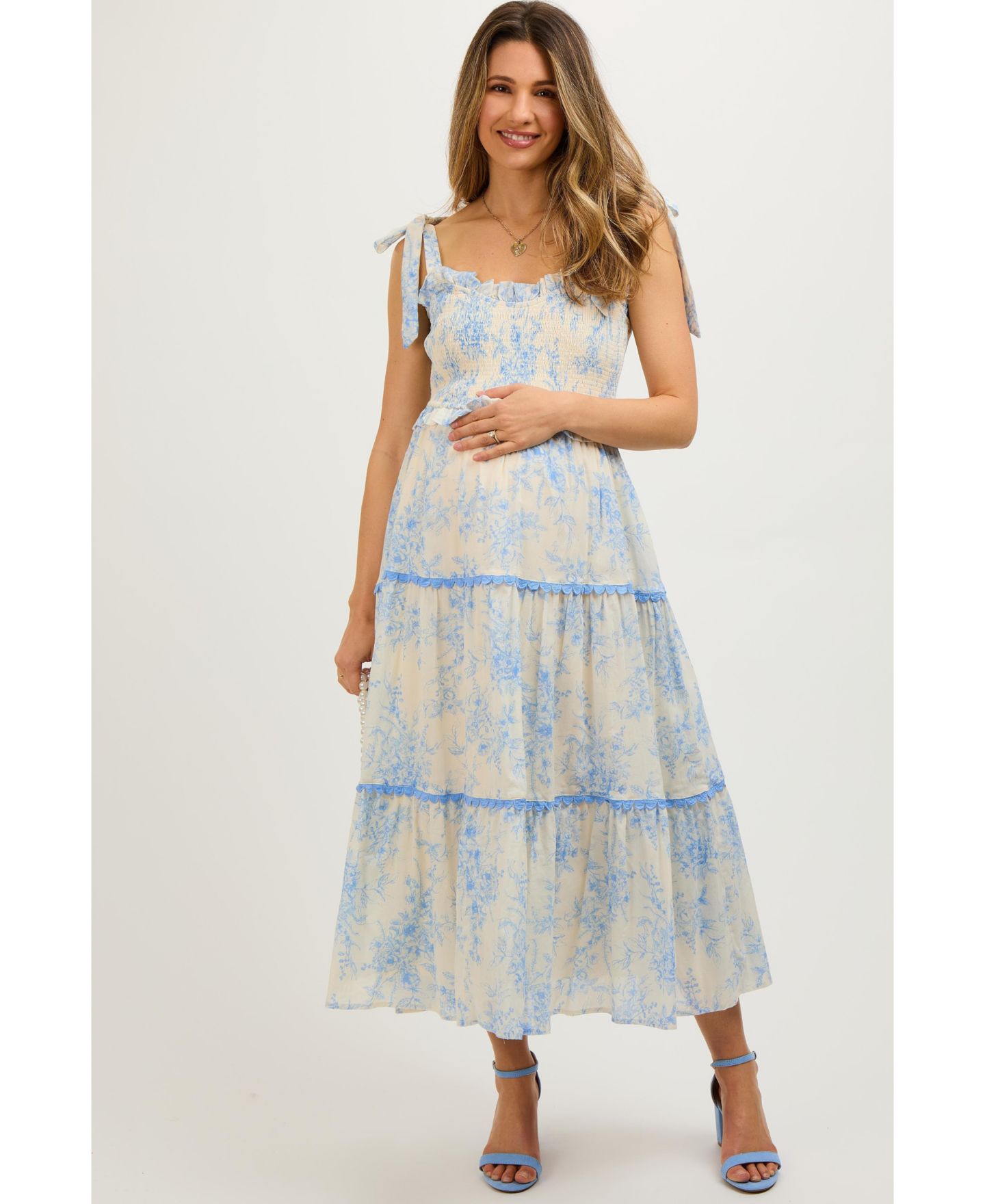 Женское платье Pinkblush Floral Sleeveless Ruffle Tiered Midi, цвет: Светлый синий — фото 2