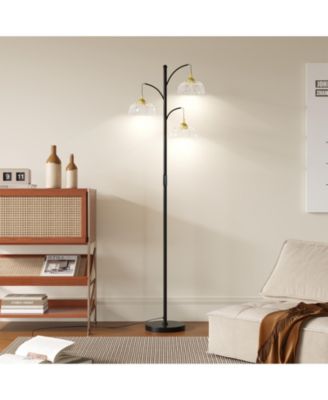 Modern Standing Floor Lamp with LED Bulbs, 3 Adjustable Heads and Petal Glass Shades