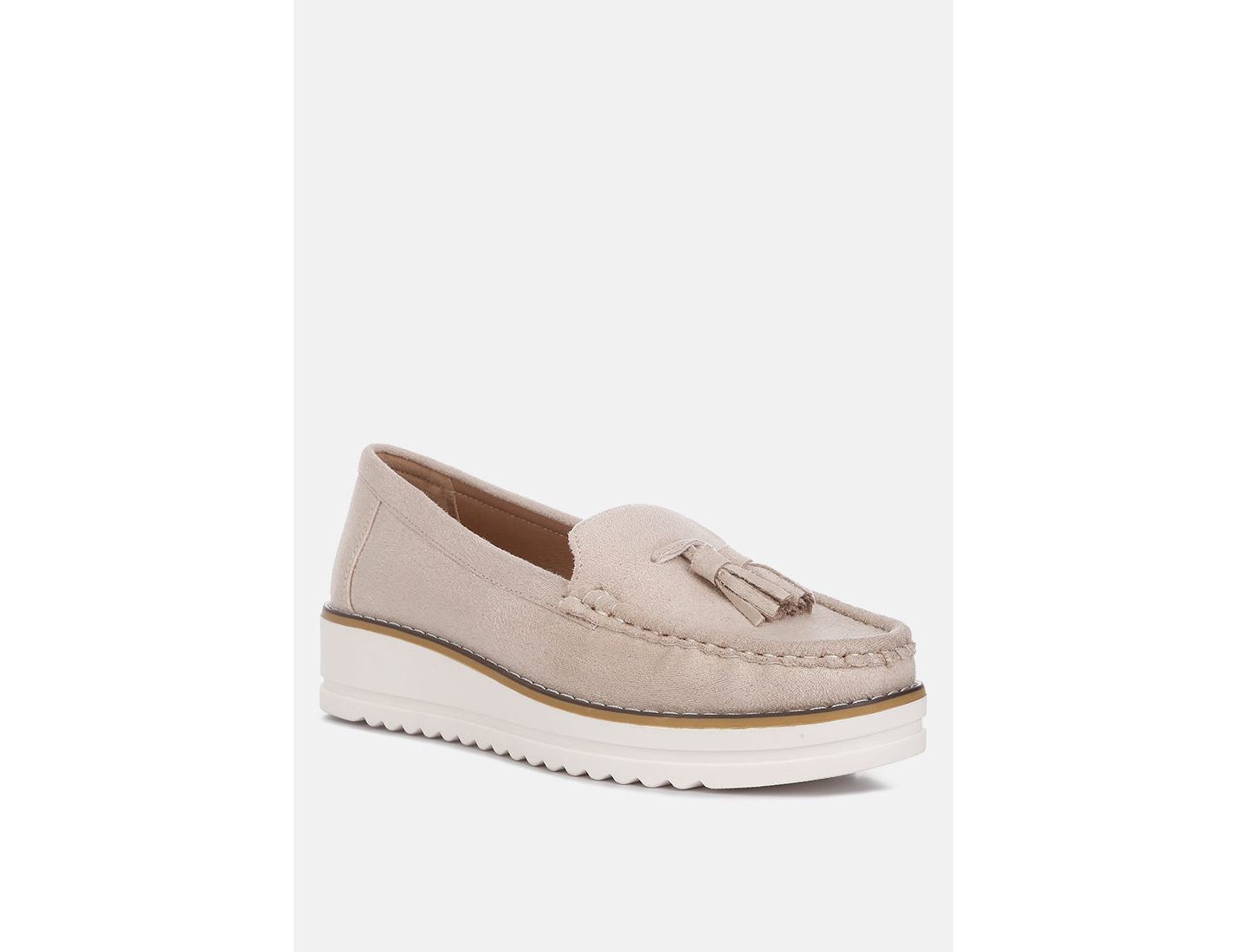 Женские туфли London Rag Daiki Platform Lug Sole Tassel, цвет: Бежевый замшевый — фото 5