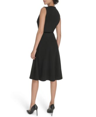 Women's Belted Fit and Flare Midi Dress