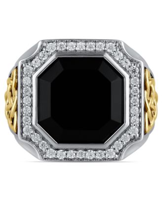 Diamond (1/2 ct. t.w.) and Black Onyx (4.90 ct. t.w.) Ring in Yellow Gold Plated Sterling Silver