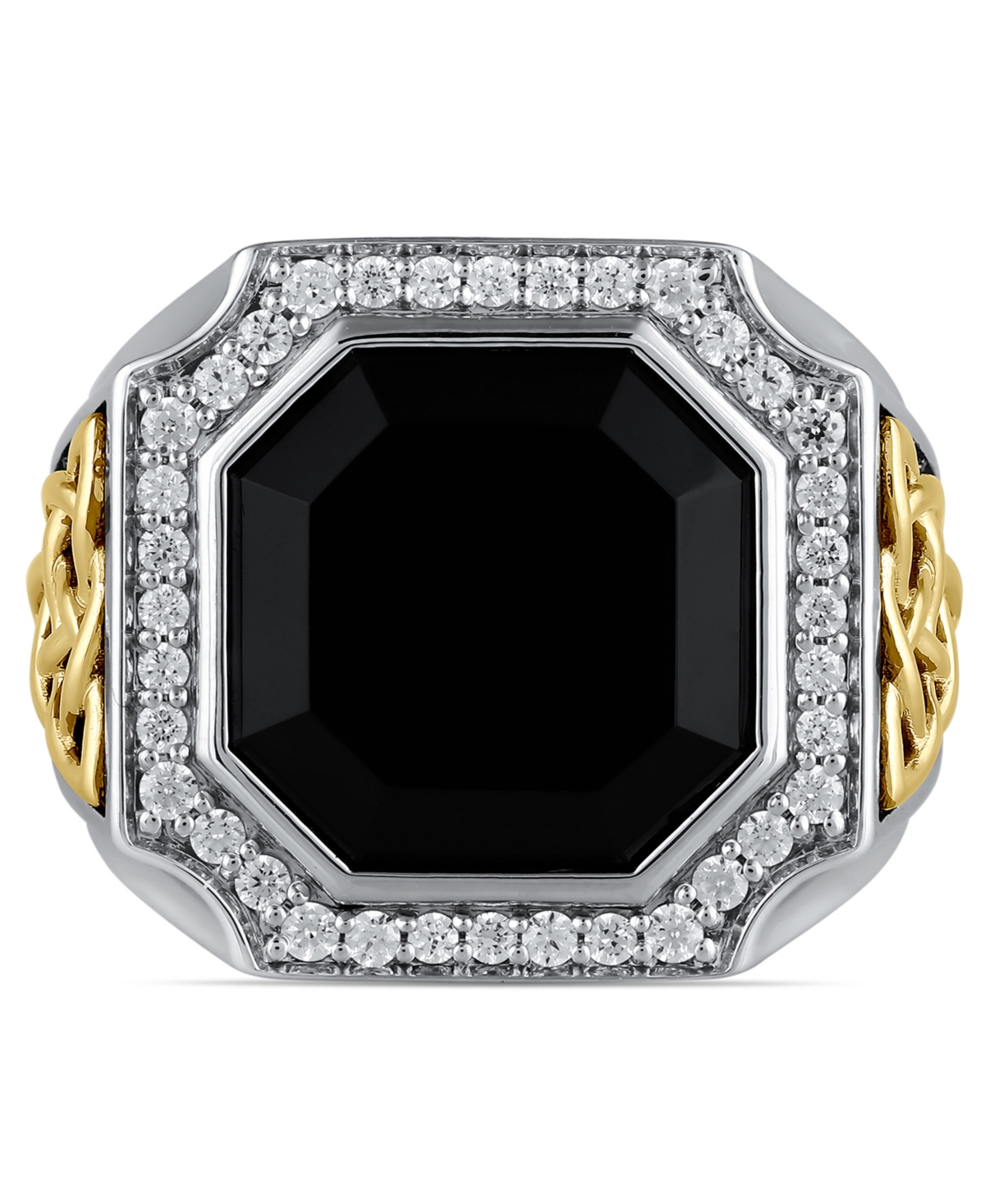 Macy's Diamond (1/2 Ct. T.w.) And Black Onyx (4.90 Ct. T.w.) Ring In Yellow Gold Plated Sterling Silver In Metallic