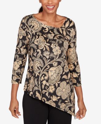 Petite Gold Foil Floral Printed Knit Top