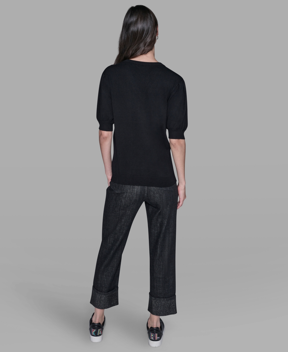 Karl Lagerfeld Women's V-neck Button Detail Sweater In Black