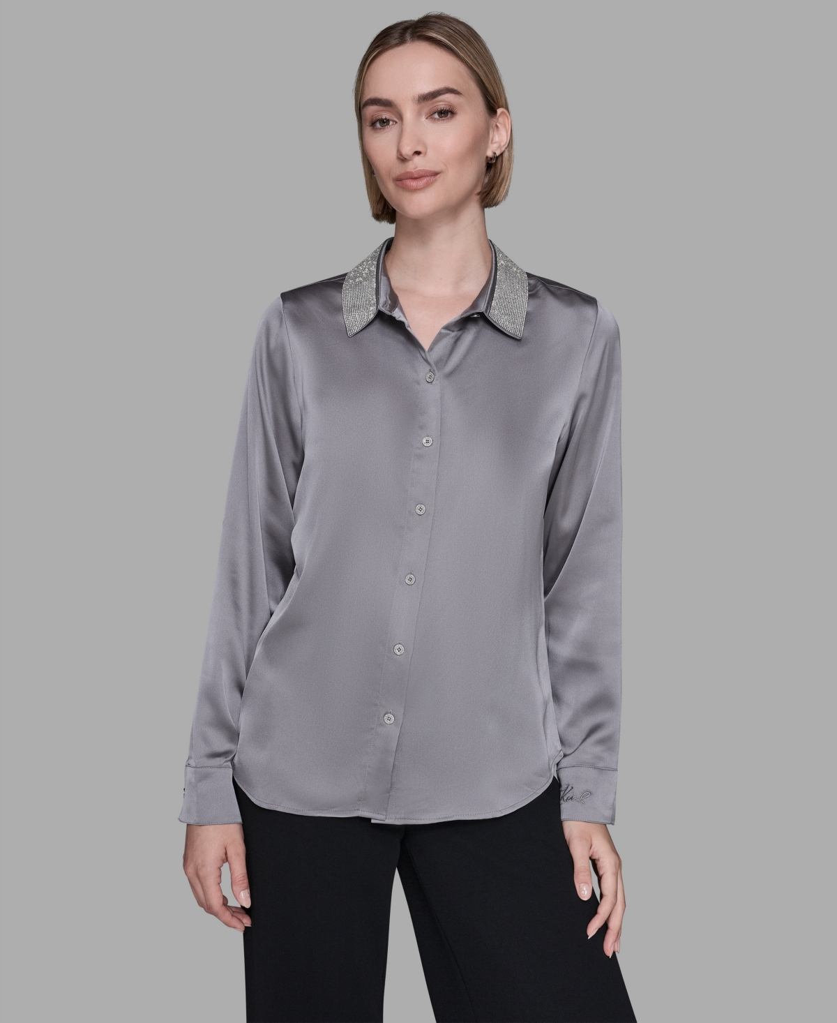 Karl Lagerfeld Women's Collared Neck Shirt In Gray