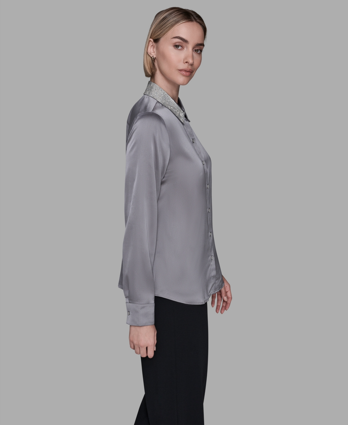 Karl Lagerfeld Women's Collared Neck Shirt In Gray