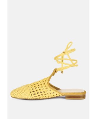BARTSI Womens Handwoven Tie Up Flat Mules