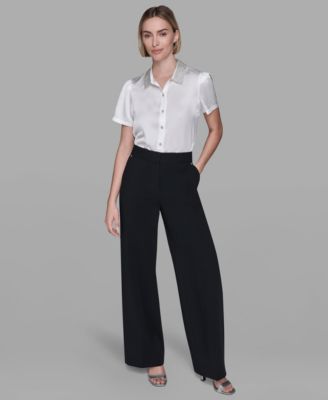 Women's Collar Rhinestone Embellished Short Sleeve Top