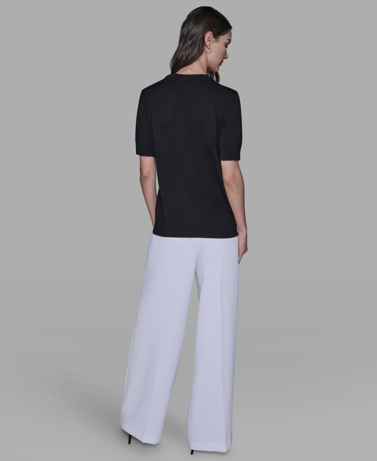 Karl Lagerfeld Women's Short Sleeve Bow Applique Detail Sweater In Multi