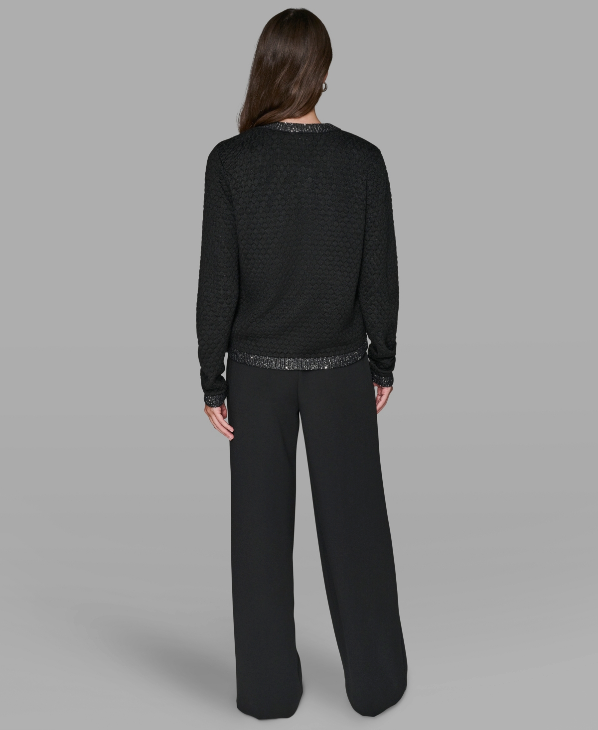 Karl Lagerfeld Women's Crewneck Textured Cardigan In Black