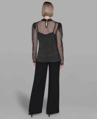 Women's Metallic Mesh High Neck Top