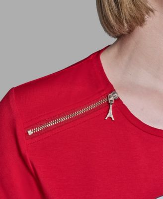 Women's Crewneck Embellished Zip Shoulder T-Shirt