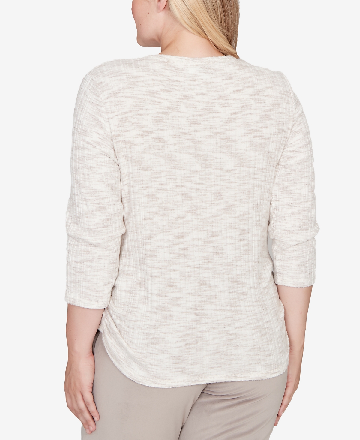 Alfred Dunner Calm Luxe Space Dye Knit Top With Necklace In White