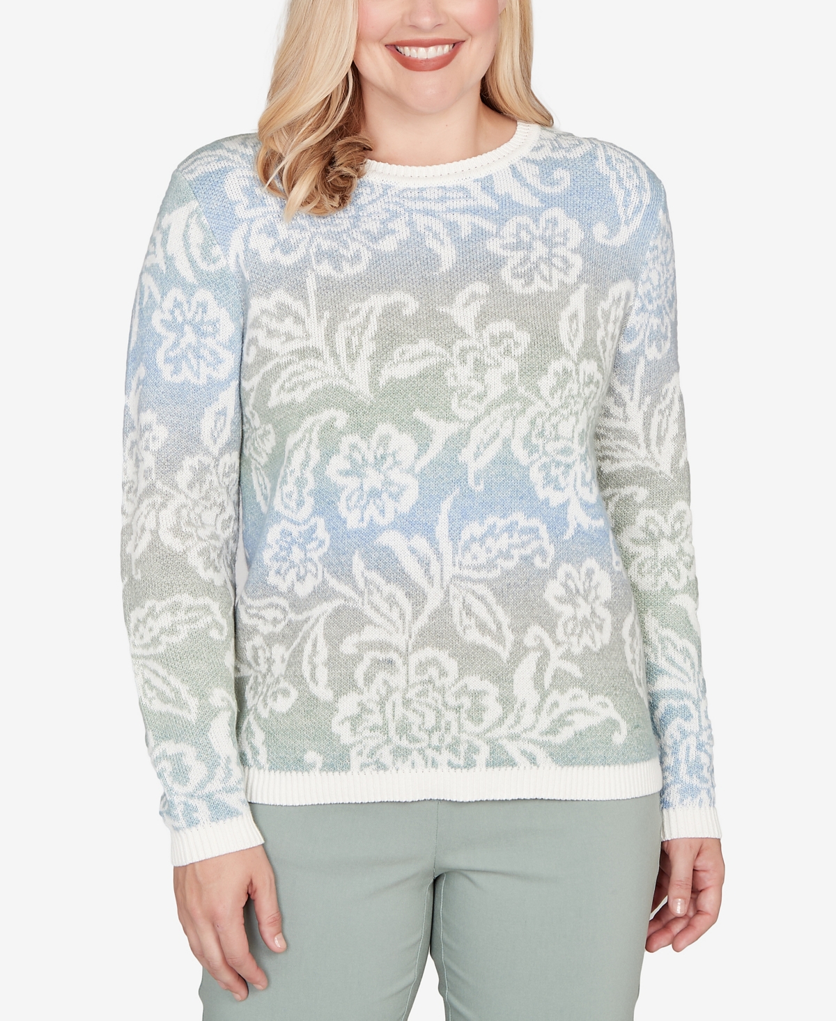 Alfred Dunner Stockbridge Soft Paisley Ombre Sweater In Gray