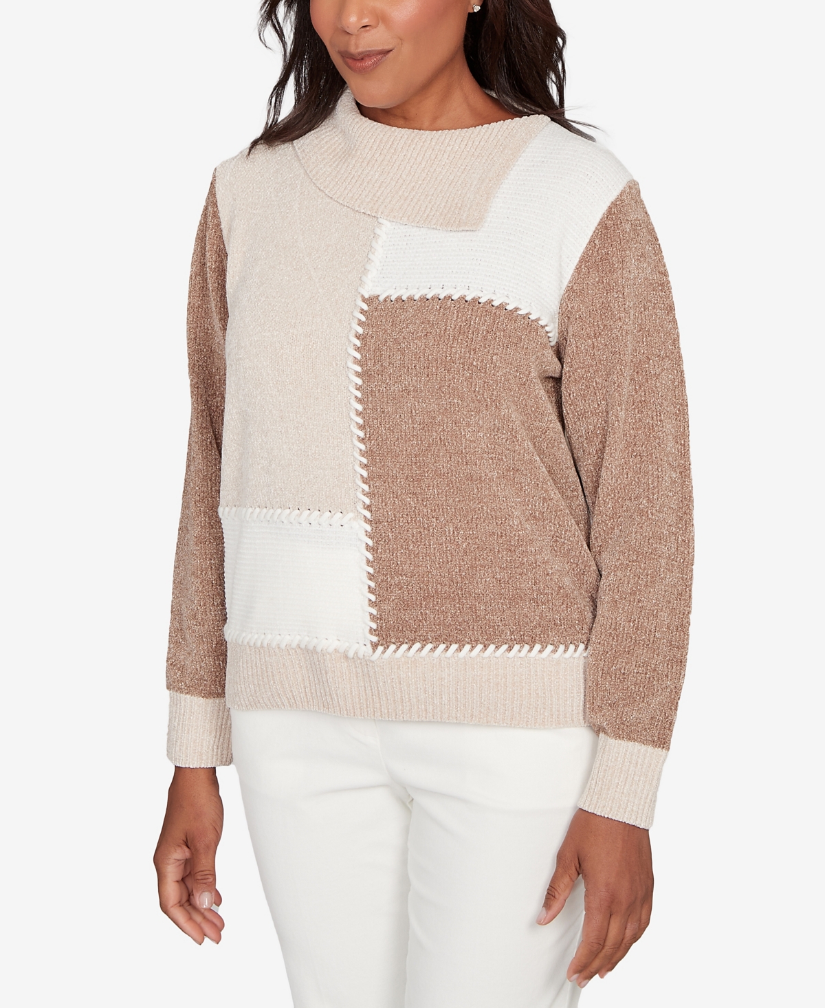 Alfred Dunner Plus Size Vienna Neutral Tones Colorblock Sweater In Brown