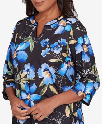 Barcelona Watercolor Floral Velvet Trim Top