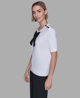 Women's Crewneck Big Bow Applique Detail Sweater