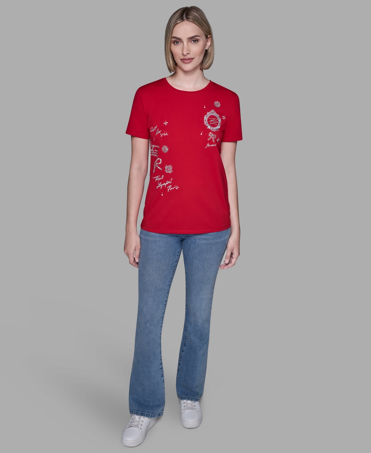 Karl Lagerfeld Women's Crewneck Embellished Icon T-shirt In Red