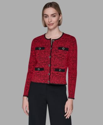 KARL LAGERFELD PARIS - Women's Crewneck Pocket Detail Cardigan