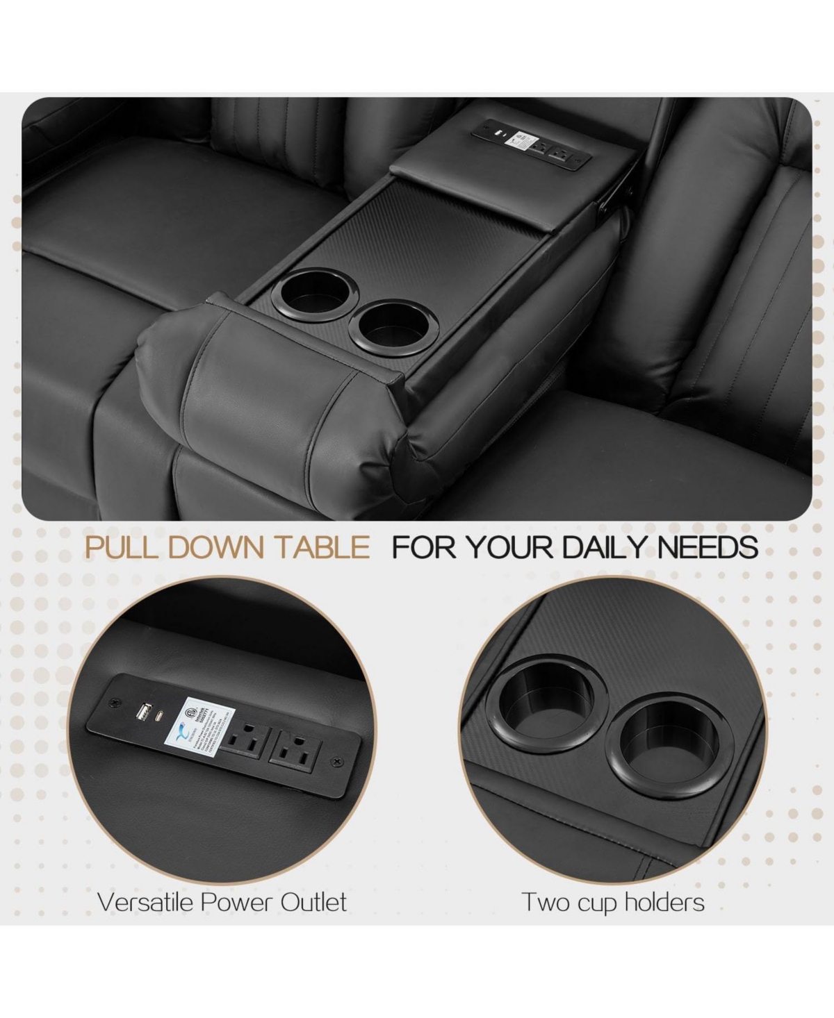 Aecojoy 3 Seater Recliner Sofa with Console&Bluetooth Speakers, Manual Rv Sofa Couch