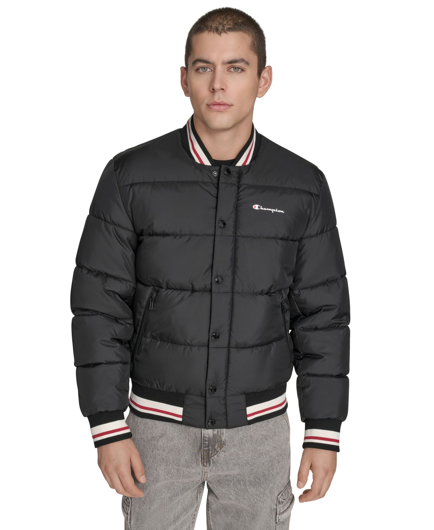 Мужская куртка Champion Quilted Varsity Puffer, цвет: Чёрный — фото 1