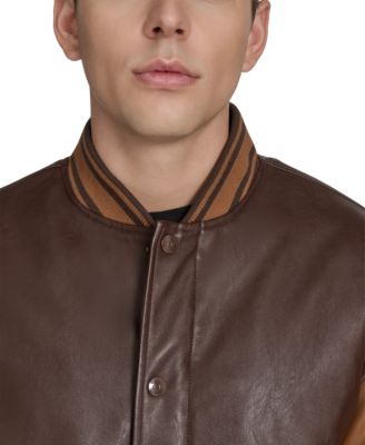 Men's Faux Leather Varsity Jacket