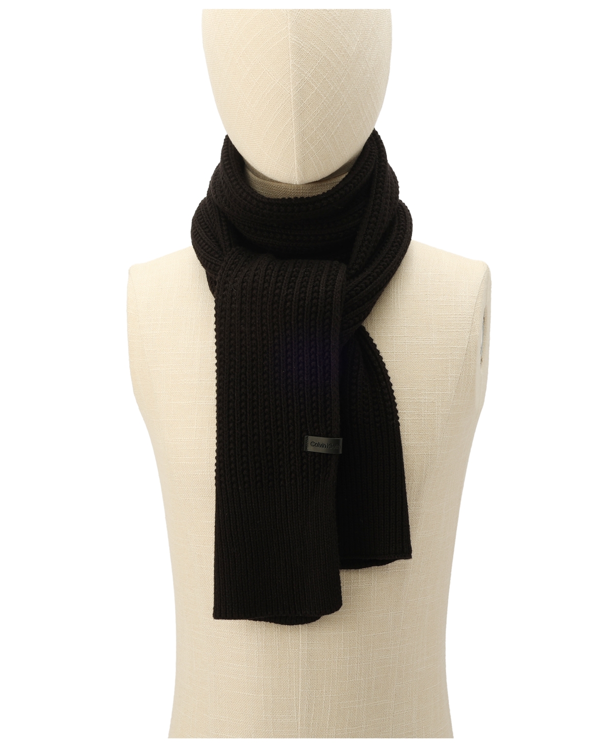Calvin Klein Men's Links Ribbed Knit Scarf In Black