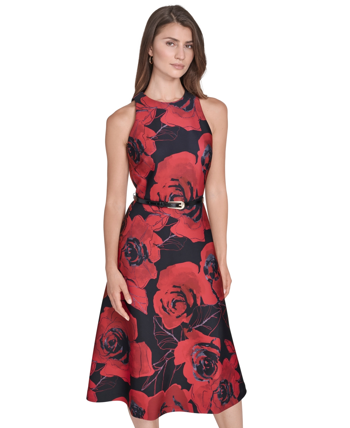 Halston Women's Printed Fit and Flare Dress